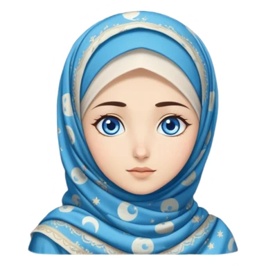 Turkish beautiful finish Konya girl blue eyes with moon patterned hijab dress and watching the moonlight sky on the ground  sticker