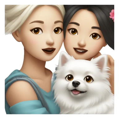 Chinese girl kiss white Pomeranian sticker