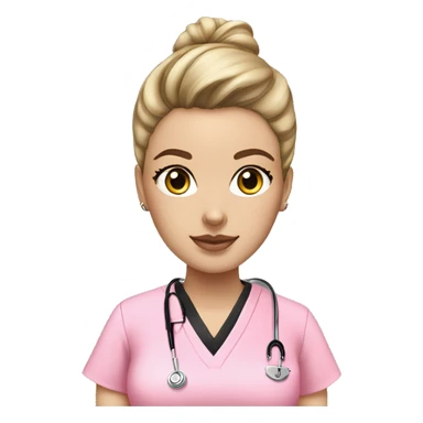 Nurse ,white woman, black messy bun,pink scrubs ,Louis Vuitton bag  sticker