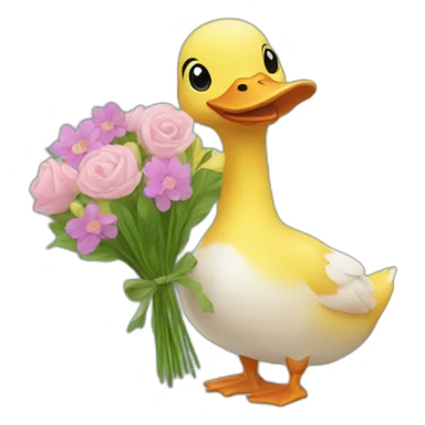 Duck holding flower bouquet sticker
