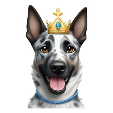 A malinois dark blue merle color with a crown on his head sticker