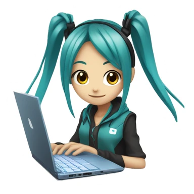Hastune miku in front of laptop sticker