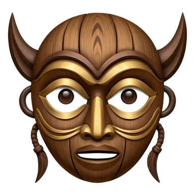 Wooden Mask, Brown carved wood face with hollow eyes. sticker