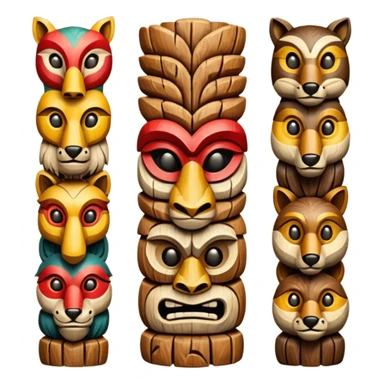 Totem – Wooden carved pole with animal faces. sticker