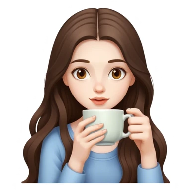  beautiful pale brunette girl with long hair drinking tea sticker