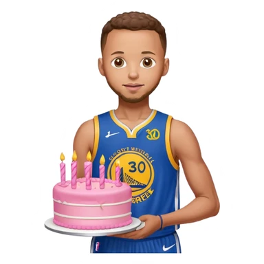 Stephen curry wearing his jersey, holding a pink pretty birthday cake sticker