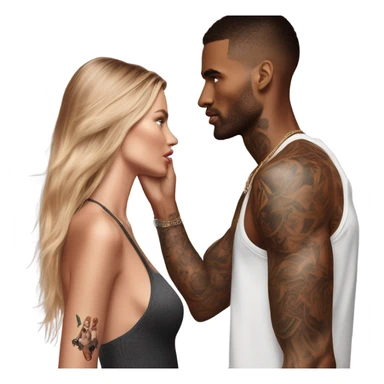 Photo of Victoria secret model having a serious conversation with a tattooed male model  sticker