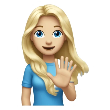 blonde long hair blue eyes girl waving her hand sticker