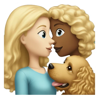 Blonde girl with the blue eyes, kissing a golden doodle sticker