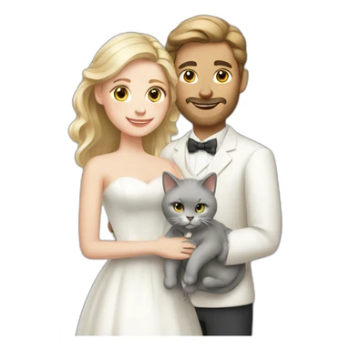 white couple marriage and holding gray cat sticker
