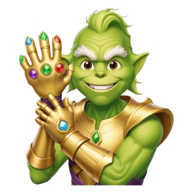 Grinch smiling with the infinity gauntlet  sticker