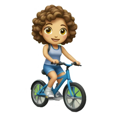 Taiwanese girl with curly brown hair riding bicycle early in the morning with trees in the background sticker