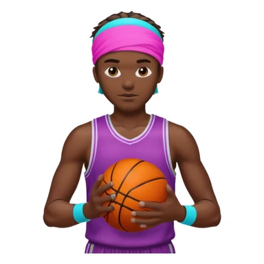 Basketball guy with neon headband, hold ball sticker