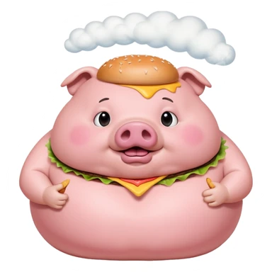 fat obese pig eating burger with fart cloud surrounding around it sticker