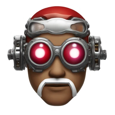 Red skin male cyborg head with white goatee and silver steampunk goggles sticker