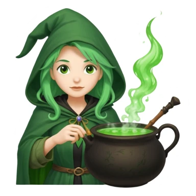 green witch cooking potion sticker