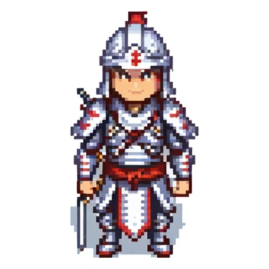 samurai warrior with classic armor, standing pose, pixel art style sticker