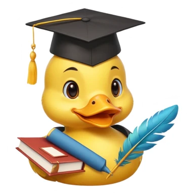 yellow cute duck wearing a student graduation hat sticker