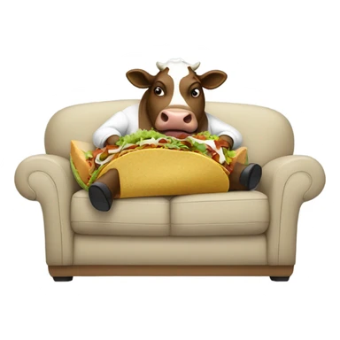 A fat cow eating tacos on a couch sticker