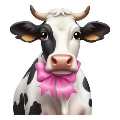 Cow wearing a pink bow sticker