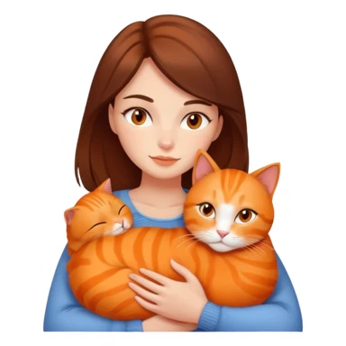 Brunette woman snuggling orange cat sticker