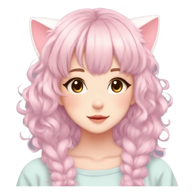 Gorgeous pastel anime girl with blushing face and hair garnitures and pretty hair and cat ears aesthetic trending style sticker