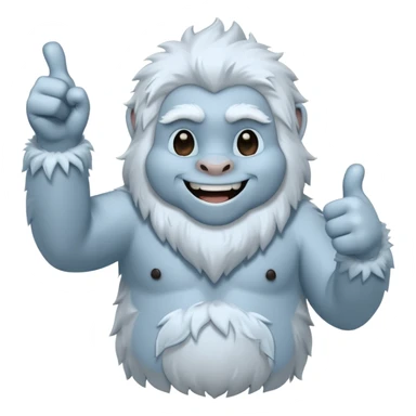 yeti, full body, ice grey blue, full body fur, thumbs up, smiling, winking sticker