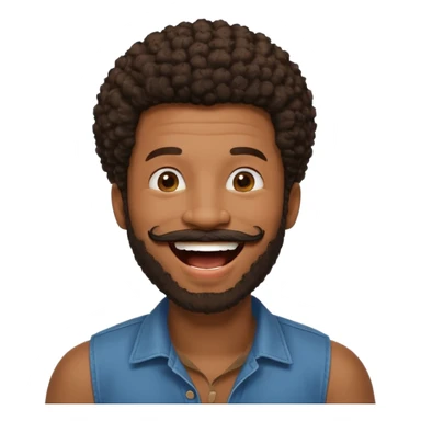 black man with beard, mustache, and short afro laughing sticker