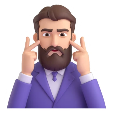 stressed bearded man pressing his temples with index fingers, furrowed brow sticker