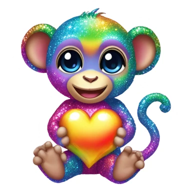 Lisa frank sparkly rainbow baby monkey with heart sticker