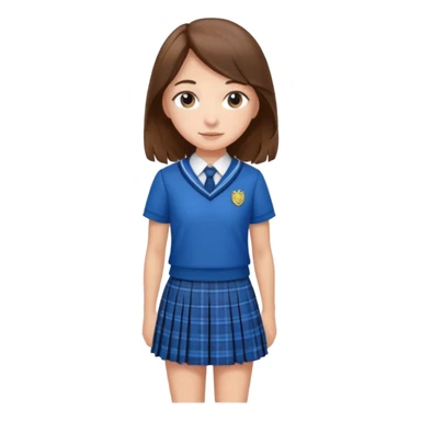 Blue plaid school uniform with skirt and long medium brown hair sticker