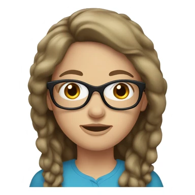 White woman, brunette, long hair, blue eyes, glasses sticker