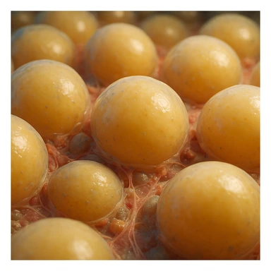 adipocytes in adipose tissue, hyper realistic 4K style, cellular details, scientific atmosphere, realistic colors sticker