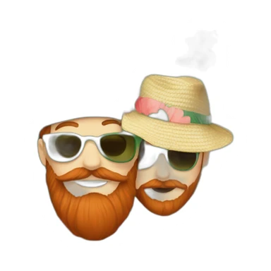 bright-red-beard-wearing-a-floral-shirt-and-wearing-green-sunglasses-and-a-bucket-hat-hugging another person sticker