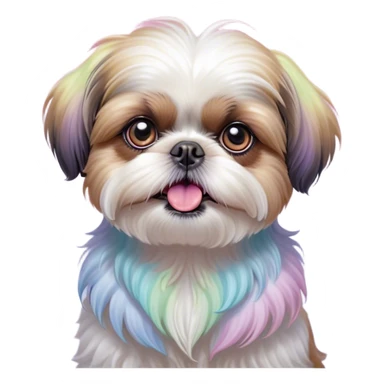 Cinematic Comical Shih Tzu Portrait Emoji, Head cocked with a hilariously exaggerated, shocked expression and twinkling, comically wide eyes, showcasing a fluffy, luxurious fur in soft pastel tones, simplified yet whimsically detailed, glowing with a playful, sassy radiance, high shine, exuding a humorous and cheeky charm, styled with a soft glowing outline, capturing the essence of a Shih Tzu that looks as if it could burst into a fit of playful antics at any moment! sticker