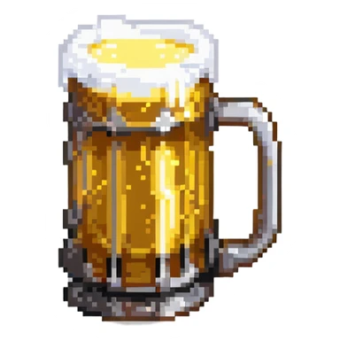 Pixel art beer mug with golden liquid and white foam sticker