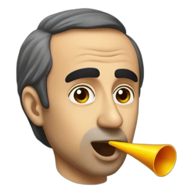 Eric Zemmour blowing on a party blower sticker