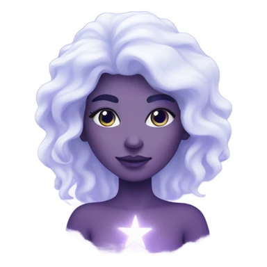 white mystical woman with sparkling galaxy hair with moon and stars in purple and blue shades sticker