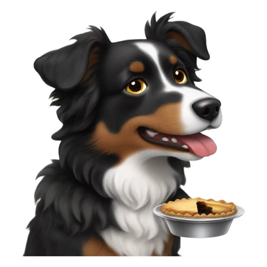Small black australian shepherd dog eating pie  sticker