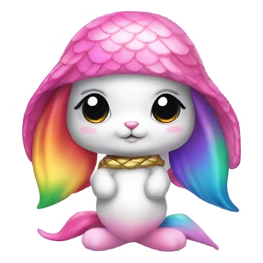 Rainbow mermaid bunny wearing pink pirate sticker