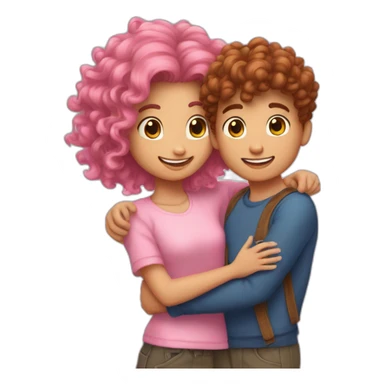 A short pink haire girl Huging a curly Brown haire boy sticker