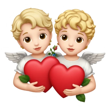 two valentines cherubs with hearts and roses sticker