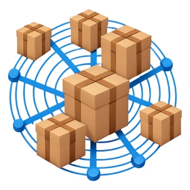 network in a circle form with blue lines and brown packages at intersections sticker