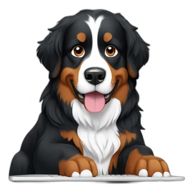 Bernese mountain dog writing a computer sticker