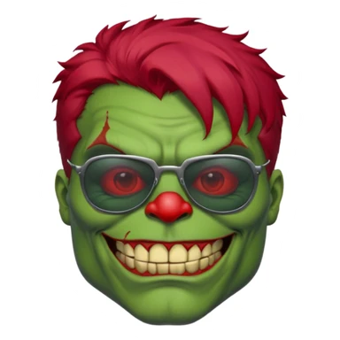 Zombie hulk with sun glasses and red hair and joker nose sticker