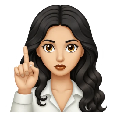 woman with olive skin, brown eyes and long lashes, and long black wavy hair showing her middle finger sticker