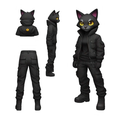 Edgy Anthro cool pretty dark cat-Pokémon-fursona techwear cargo pants hoodie sticker