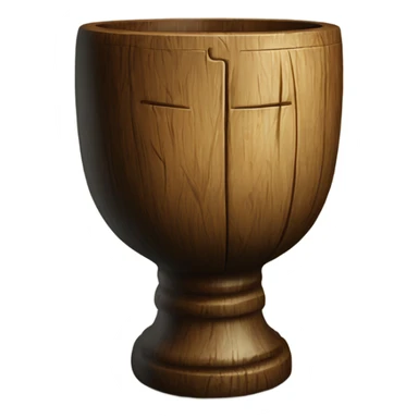 A magical goblet, large and imposing, made of aged wood with a smooth surface. It stands as a symbol of power and mystery, with a timeless and mystical design. sticker