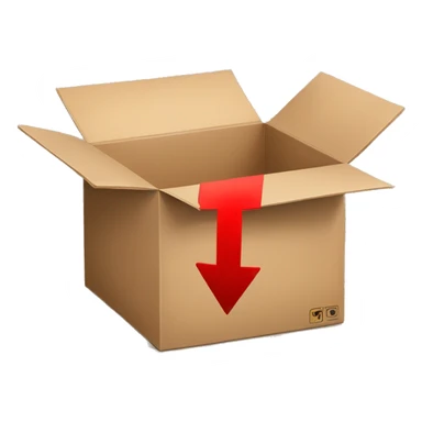 open cardboard box with a red arrow pointing inside  sticker
