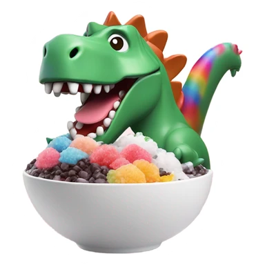 Dinosaur eating 팥빙수 sticker